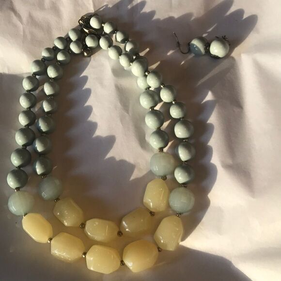 Yellow and Light Blue Beaded Necklace & Earrings!! - Picture 4 of 7